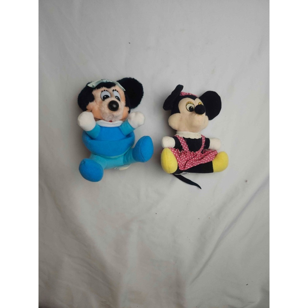 Vintage Minnie Mouse‎ Plush Blue Pajamas Pink Polka Dot Dress Disney Lot Of 2